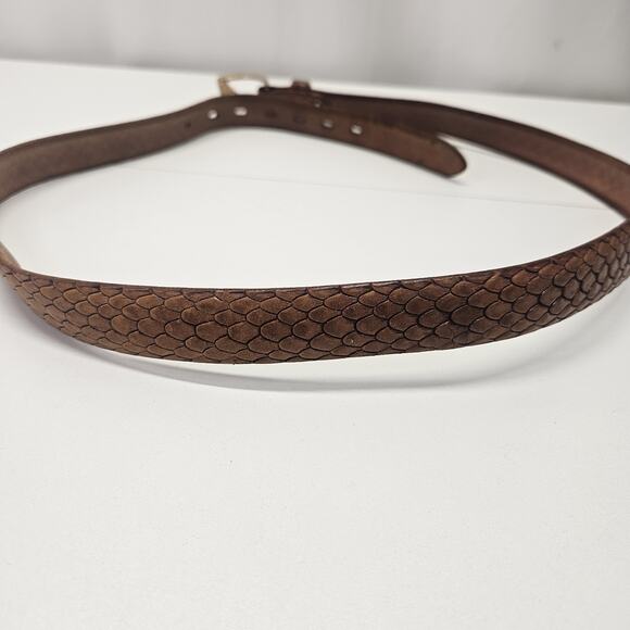 70s Handmade Top Grain Cowhide Leather Belt Sz 40 Solid Bronze Buckle Embossed - Picture 5 of 9